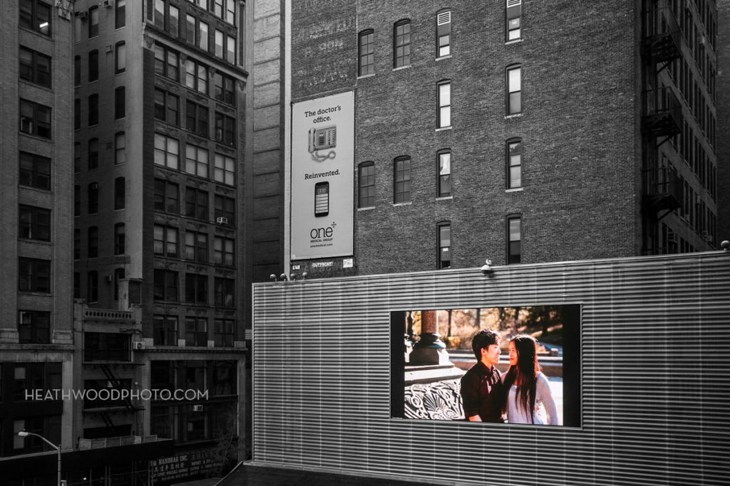 Bride’s slideshow projected on hotel’s outdoor screen as viewed thru dining room windows by: Heathwood Photo