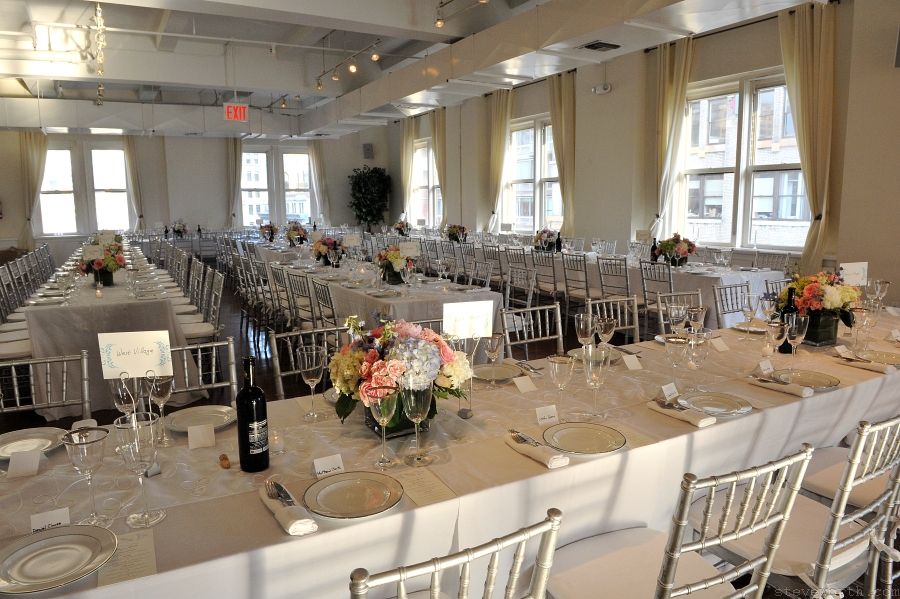 Tables Set for Dinner in the Loft – Toni and Alex by: Steve Worth Photography