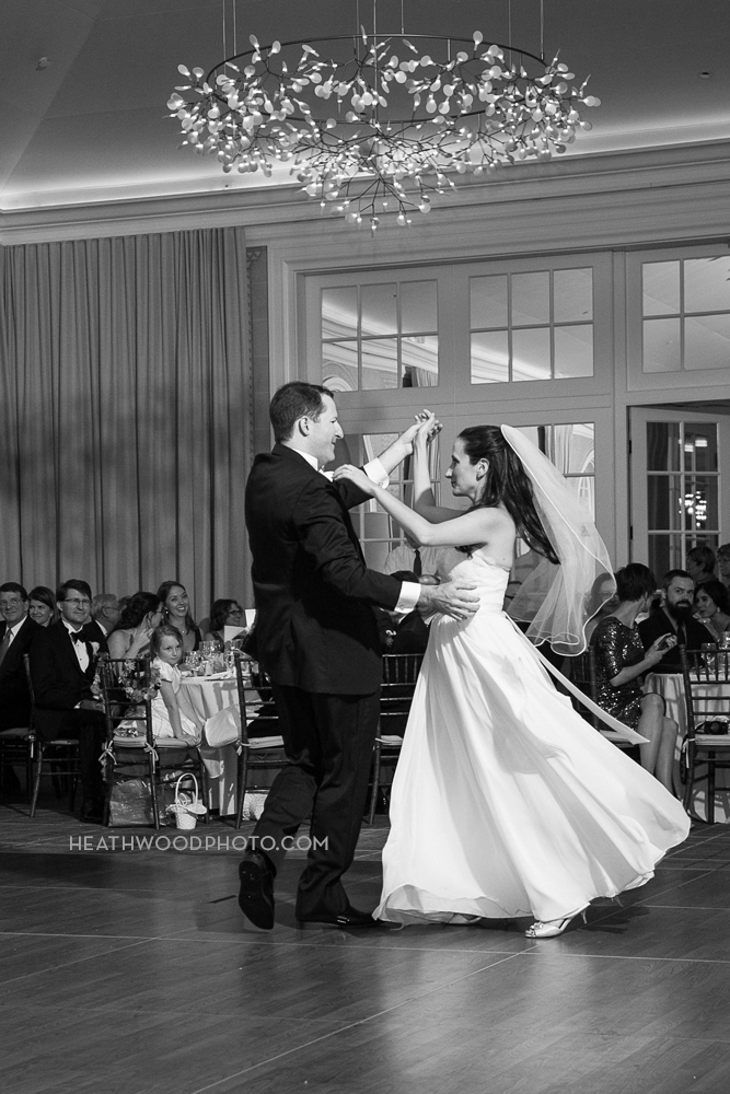 Bride and Groom ballroom first dance, black & white by: Heathwood Photo